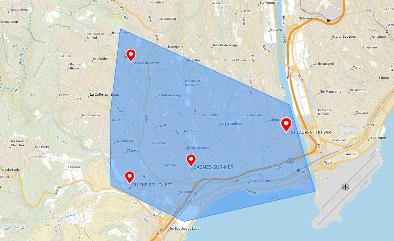 zones d’intervention d’une conciergerie à Cagnes-sur-Mer et alentours