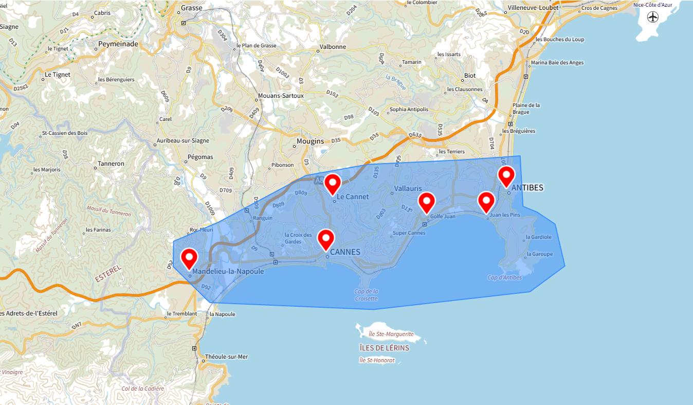 zones d’intervention d’une conciergerie à Cannes et alentours