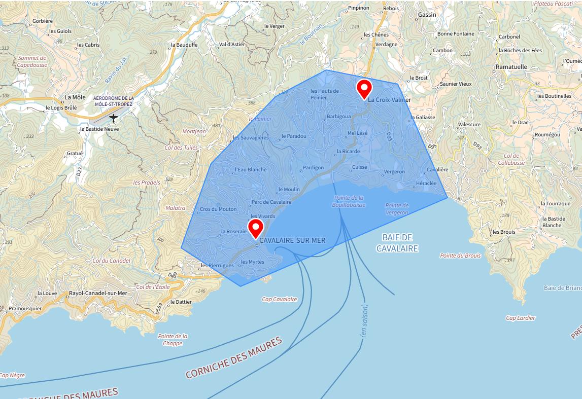 zones d’intervention d’une conciergerie à Cavalaire-sur-Mer et alentours