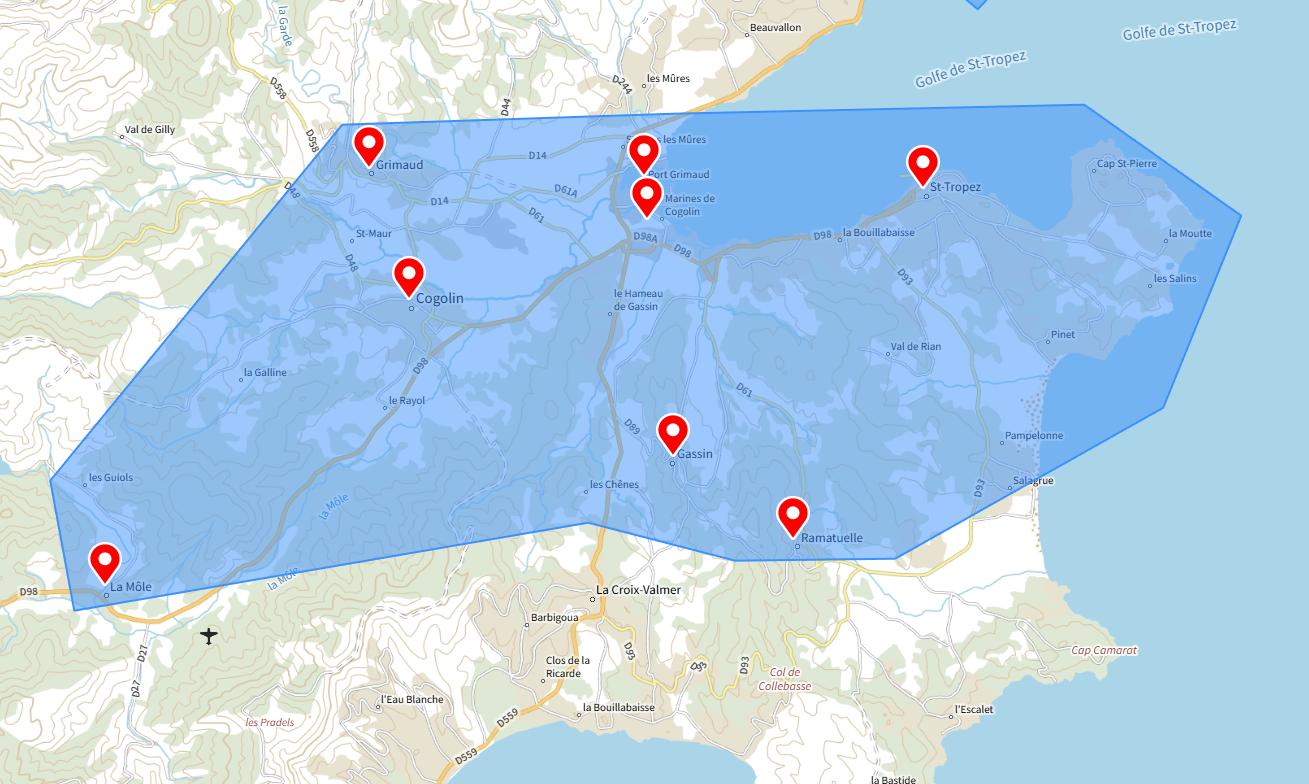 zones d’intervention d’une conciergerie à Gassin Saint-Tropez et alentours