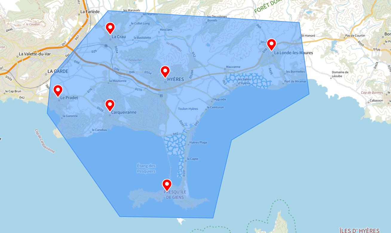 zones d’intervention d’une conciergerie à Hyères et alentours