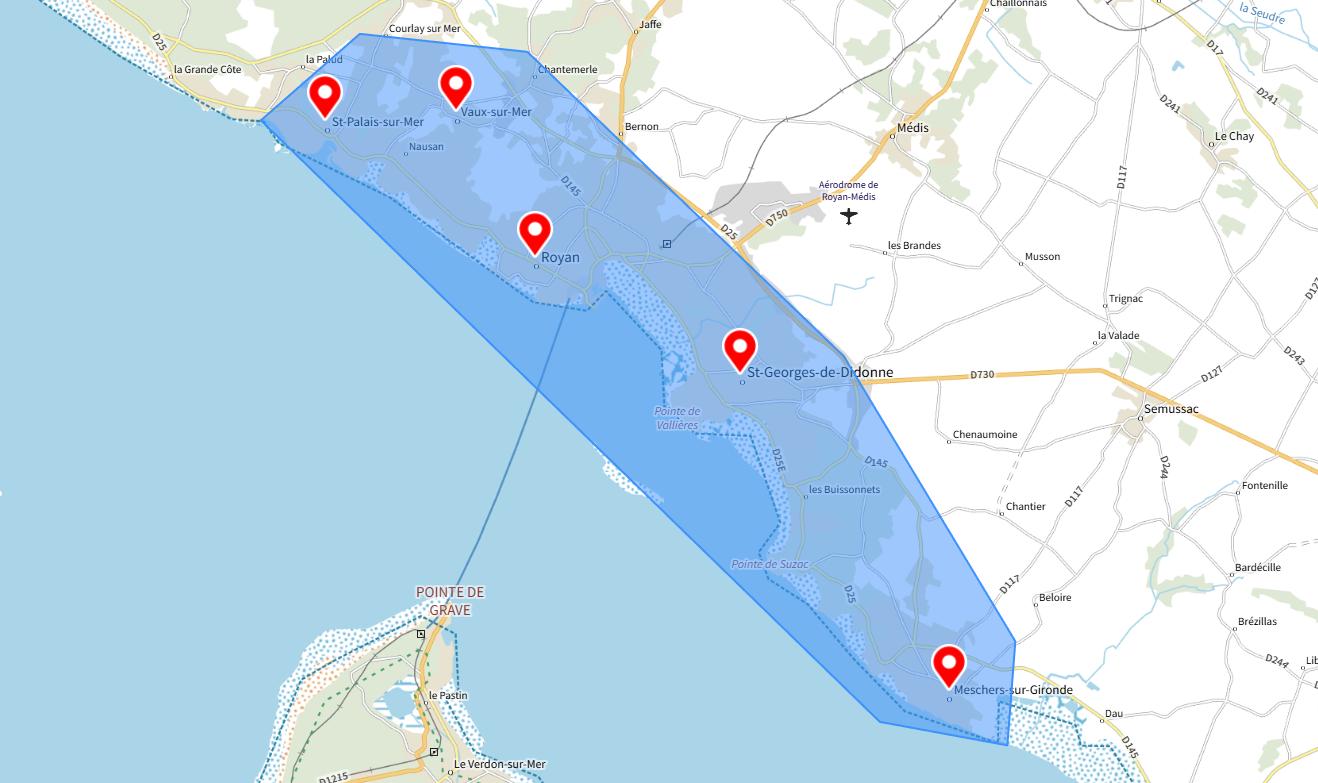 zones d’intervention d’une conciergerie à Vaux-sur-Mer et alentours
