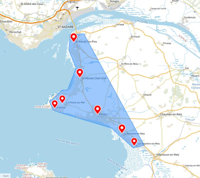 zones d’intervention d’une conciergerie à Pornic et alentours