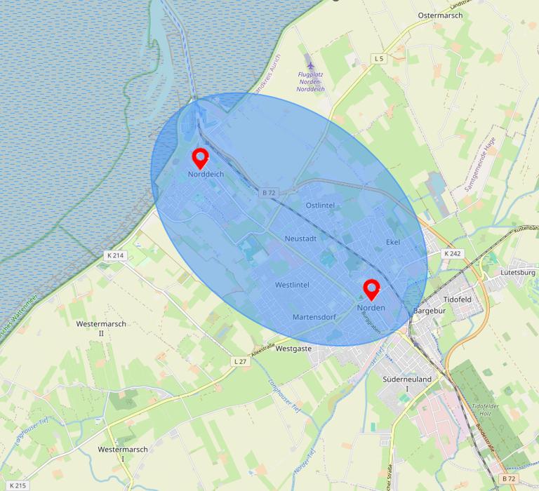 gebiete mit lokalen Services für Ferienhausverwaltung in Norddeich und Umgebung